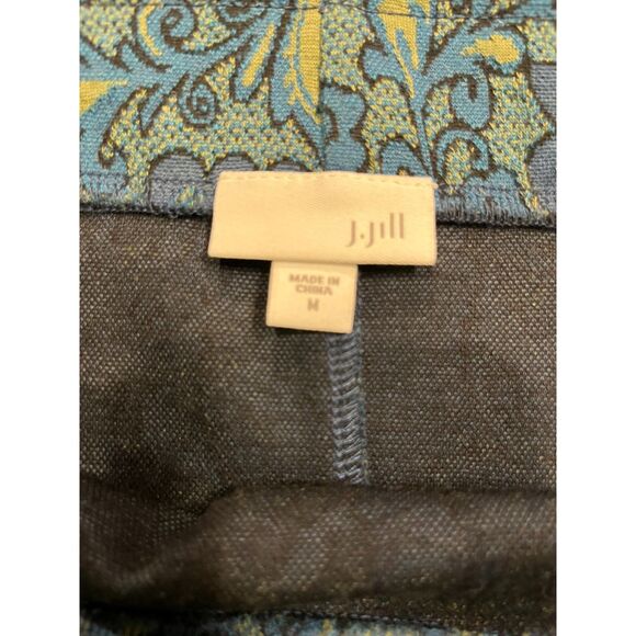 J Jill Pull On Elastic Waist Knit Skirt Teal Blue Floral Polyester M - Picture 4 of 4